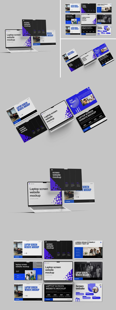 笔记本电脑屏幕网站模型样机 (PSD,PDF)