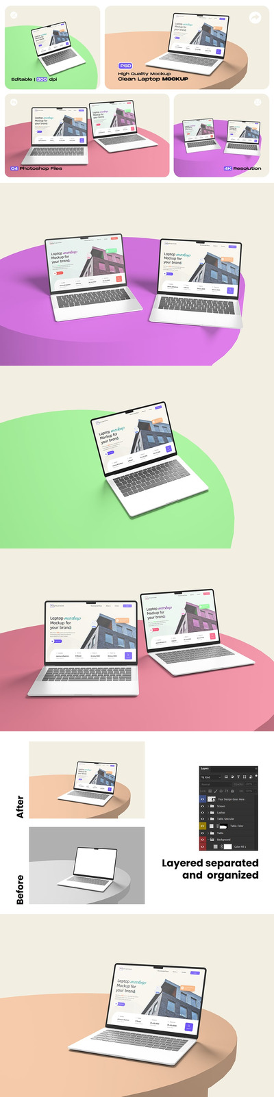 简约的笔记本电脑模型带有干净的背景样机 (PSD)