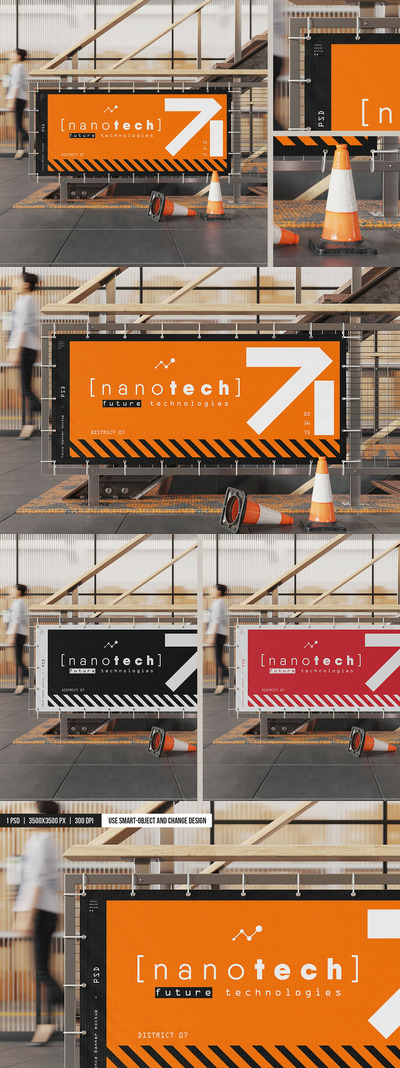 广告栅栏横幅模型样机 (PSD)