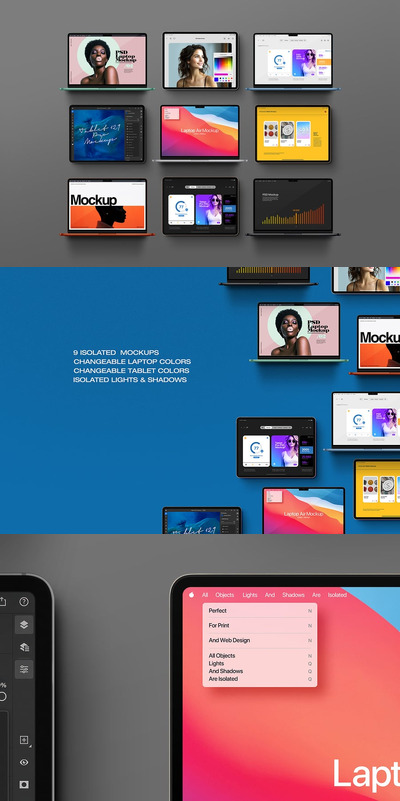 笔记本电脑和平板电脑模型集样机 (PSD)