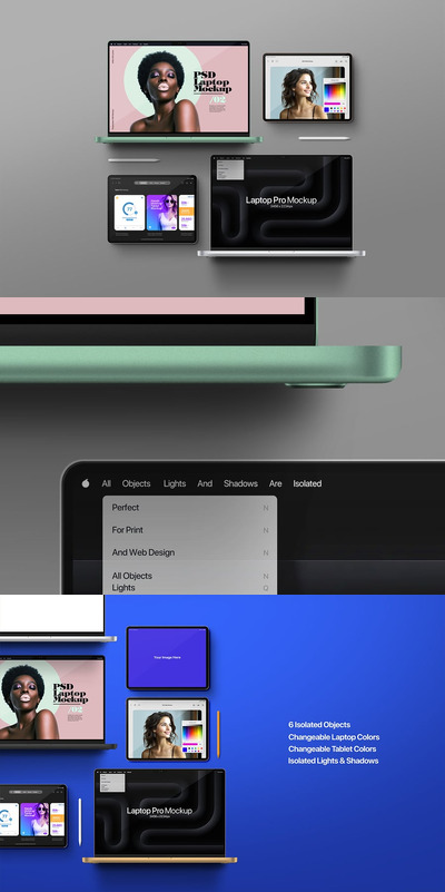 笔记本电脑和平板电脑模型样机 (PSD)