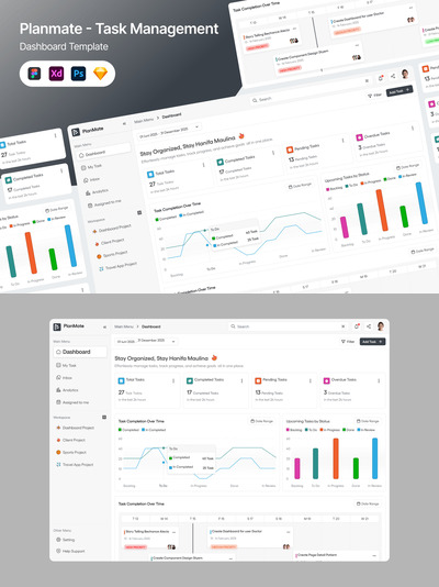 任务管理后台UI模板 (FIG,PSD,SKETCH,XD)