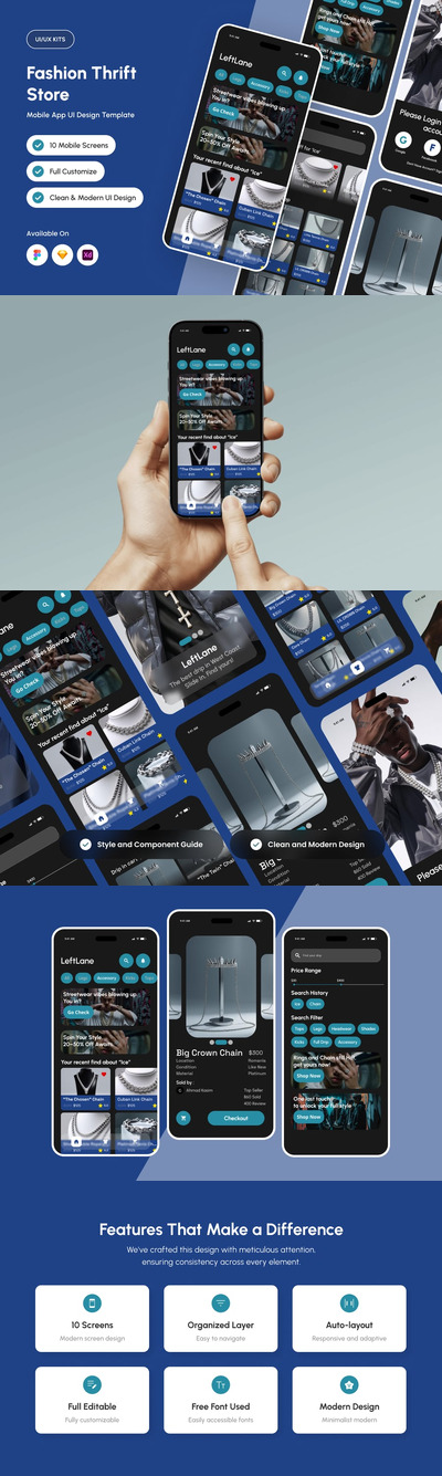 时尚二手店 UI 设计模板 APP UI KIT (FIG,SKETCH,XD)