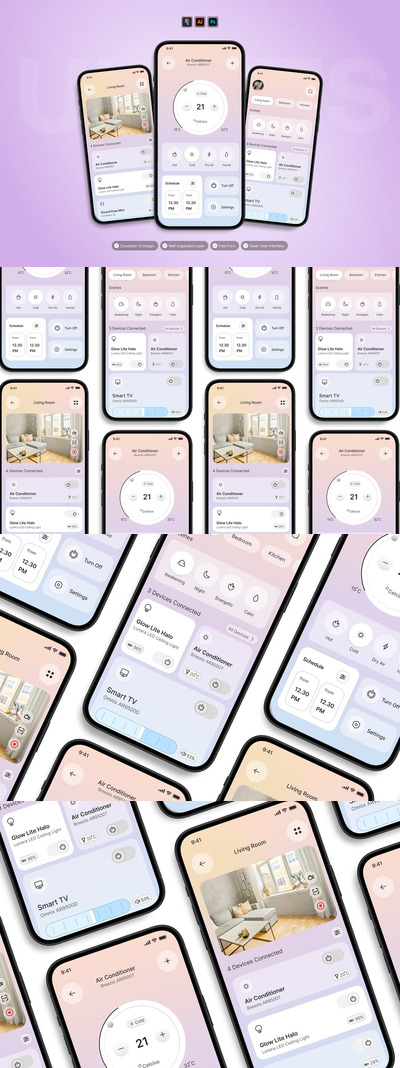 智能居家 App UI Kit (AI,EPS,PSD,FIG)