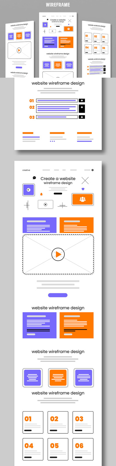 网站线框模板UX UI布局 (PSD)