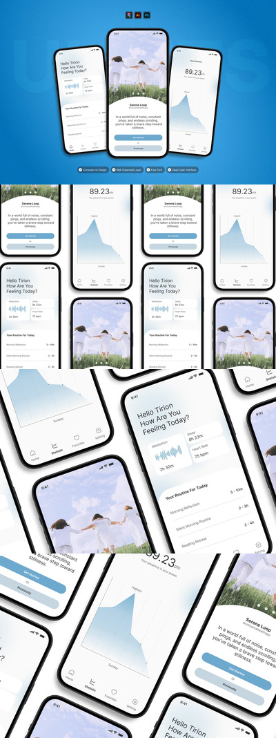 APP启动页循环场景移动应用APP UI KIT (AI,EPS,PSD,FIG)