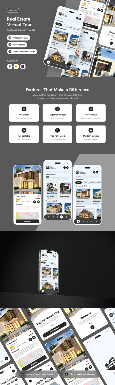 房地产虚拟旅游APP UI KIT (FIG,SKETCH,XD)