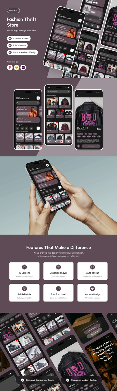 时尚二手店 UI 设计模板 APP UI KIT (FIG,SKETCH,XD)