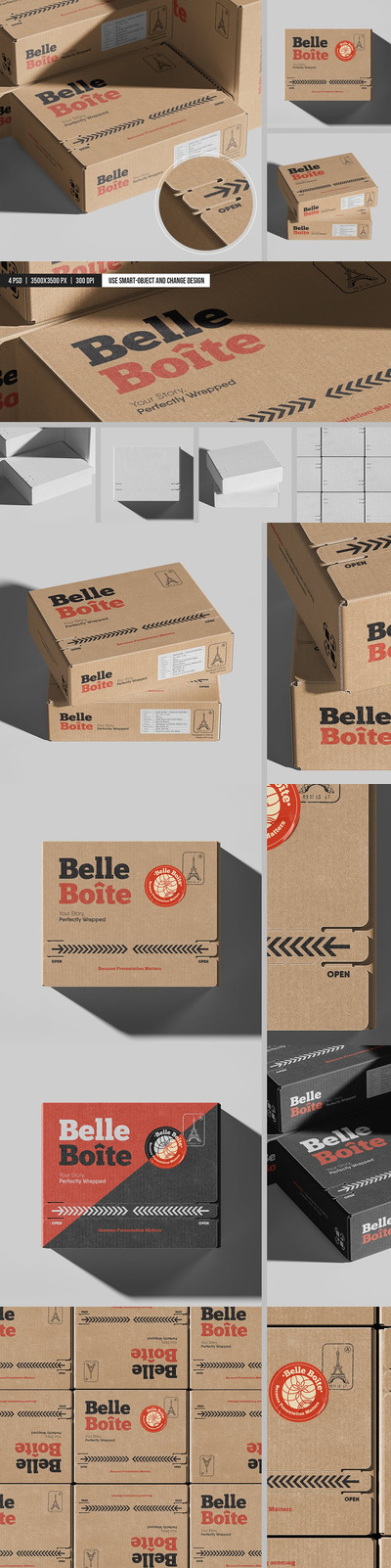 撕裂带邮件牛皮盒飞机盒模型样机 (PSD)