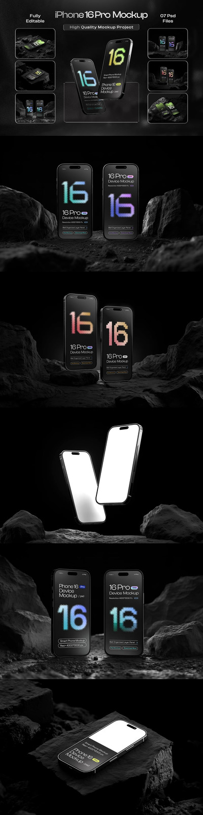 iPhone 16 Pro 手机模型集样机 (PSD)