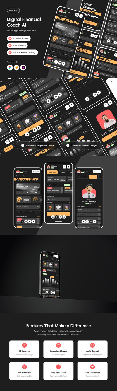 AI财务教练应用 APP UI KIT (FIG,SKETCH,XD)