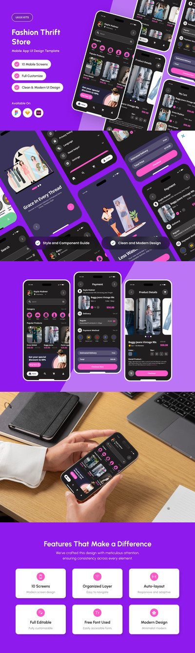 旧货时尚商店应用APP UI KIT (FIG,SKETCH,XD)