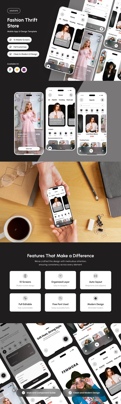 时尚的旧货购物应用APP UI KIT (FIG,SKETCH,XD)