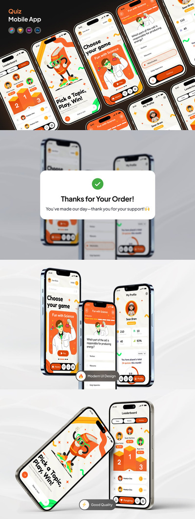 游戏化测验应用APP UI KIT (FIG,PSD,SKETCH,XD)