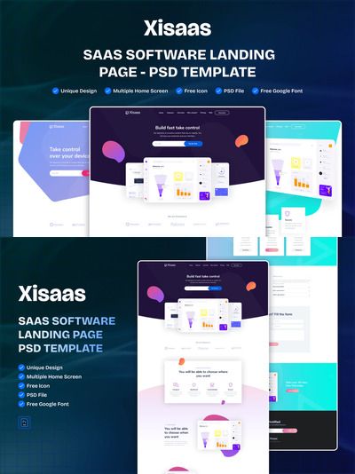 SaaS的着陆页，软件网页UI (PSD)
