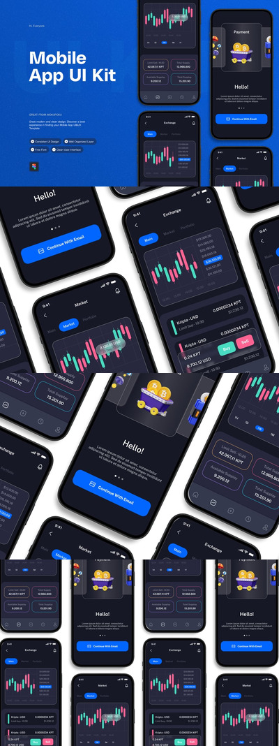 加密暗模式 - 移动应用APP UI KIT (AI,EPS,FIG,PSD)