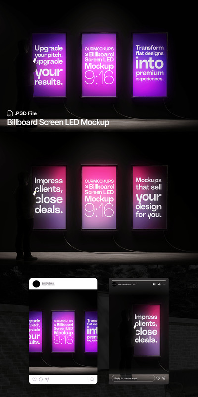 广告牌屏幕LED模型样机 (PSD)