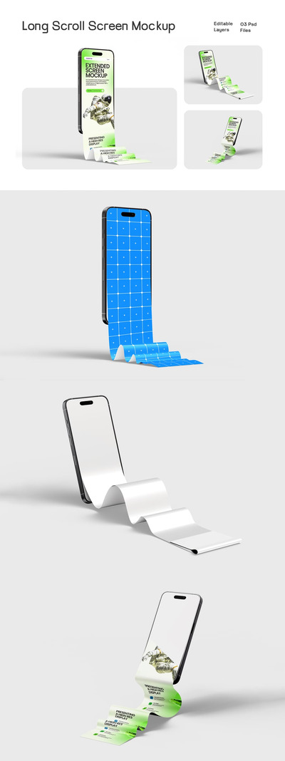 长卷轴扩展屏幕iPhone模型集样机 (PSD)
