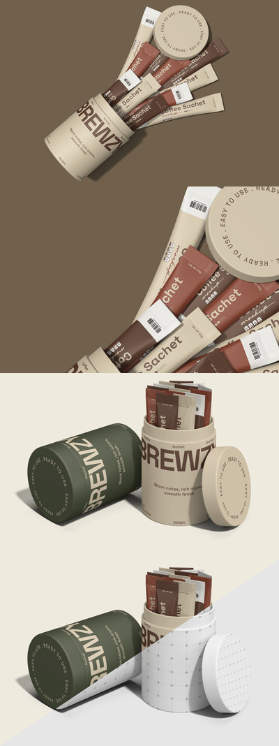 带管包装模型的咖啡袋样机 (PSD)