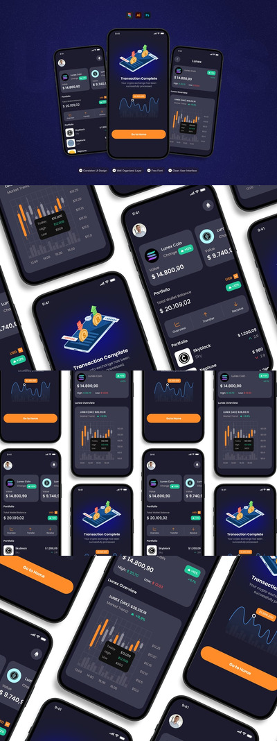 加密移动应用APP UI KIT (AI,EPS,PSD,FIG)