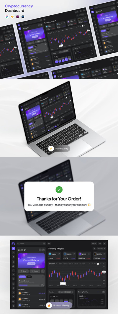 加密货币仪表板网页UI (FIG,PSD,SKETCH,XD)