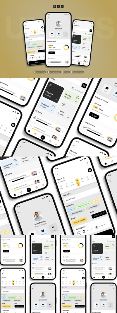 任务管理 - 移动应用APP UI KIT (AI,EPS,PSD,FIG)