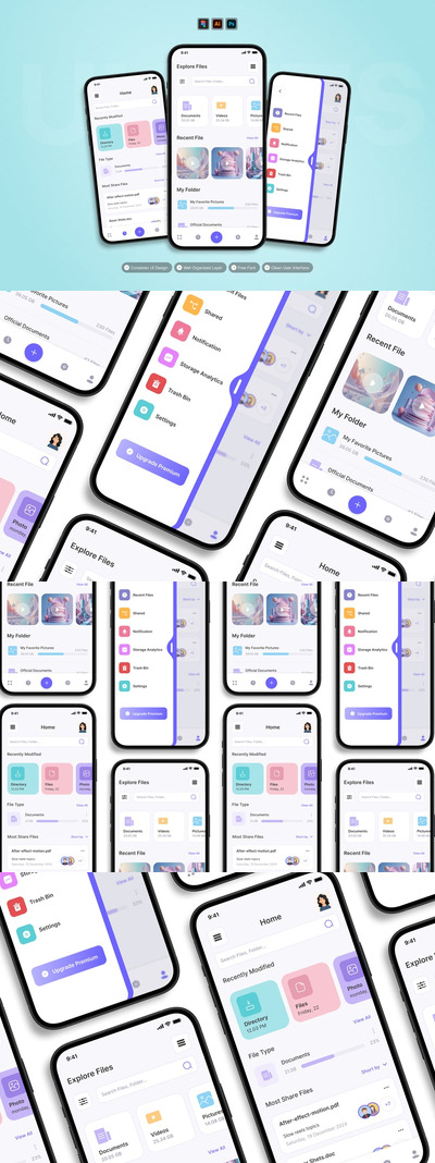 云存储 - 移动应用APP UI KIT (AI,FIG,EPS,PSD)