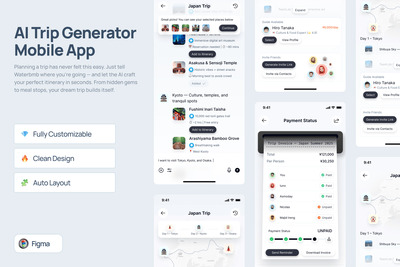 AI旅行路线创建移动应用APP UI KIT (FIG)