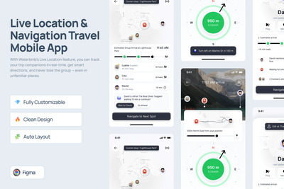 实时位置和导航旅行移动应用APP UI KIT (FIG)
