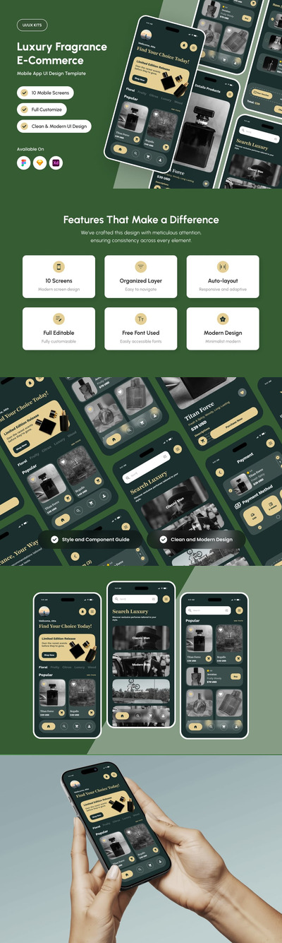 豪华香水电子商务应用APP UI KIT (FIG,SKETCH,XD)