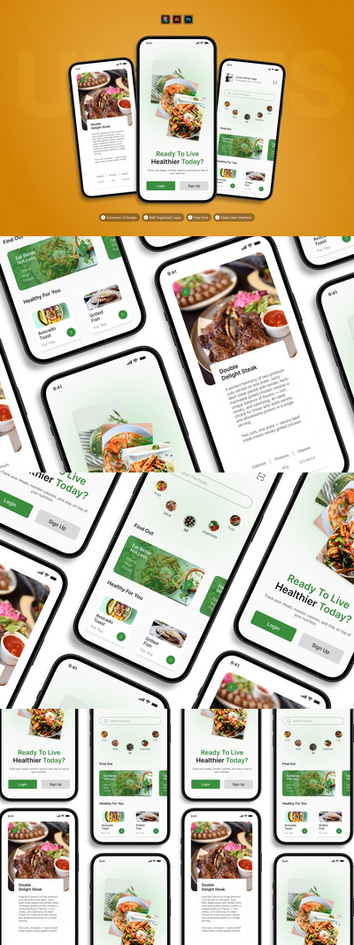 美食移动端 APP UI KIT (AI,EPS,PSD,FIG)