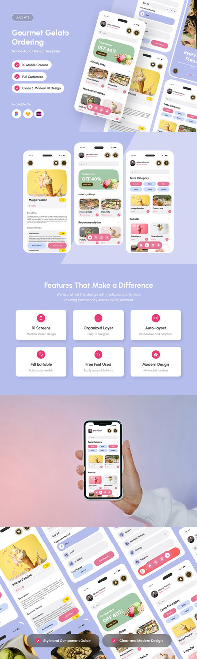 美食冰淇淋订购应用APP UI KIT (FIG,SKETCH,XD)