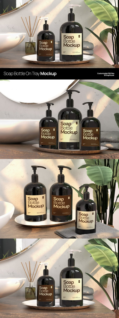 托盘模型上的肥皂瓶样机 (PSD)