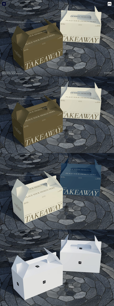 外卖食品包装盒模型样机 (PSD,PDF)