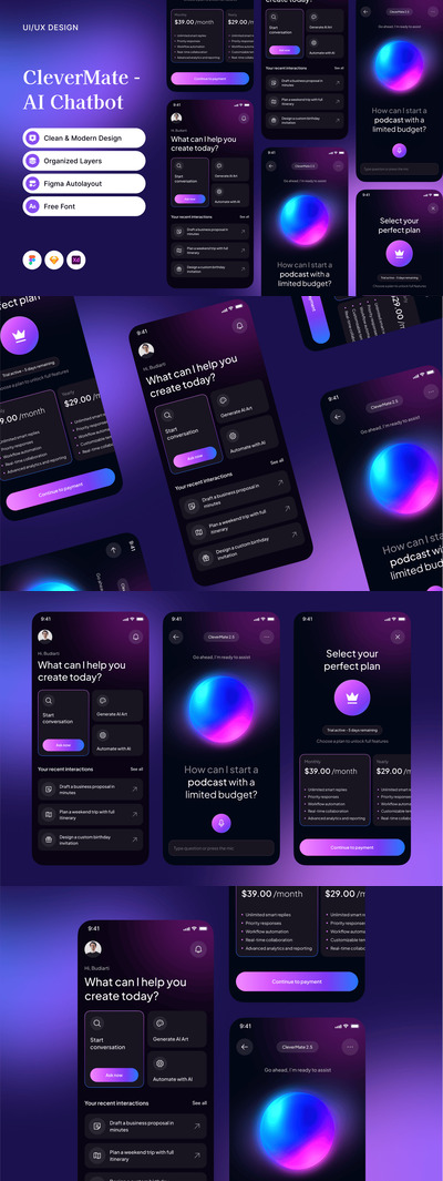 AI聊天机器人移动应用APP UI KIT (FIG,SKETCH,XD)