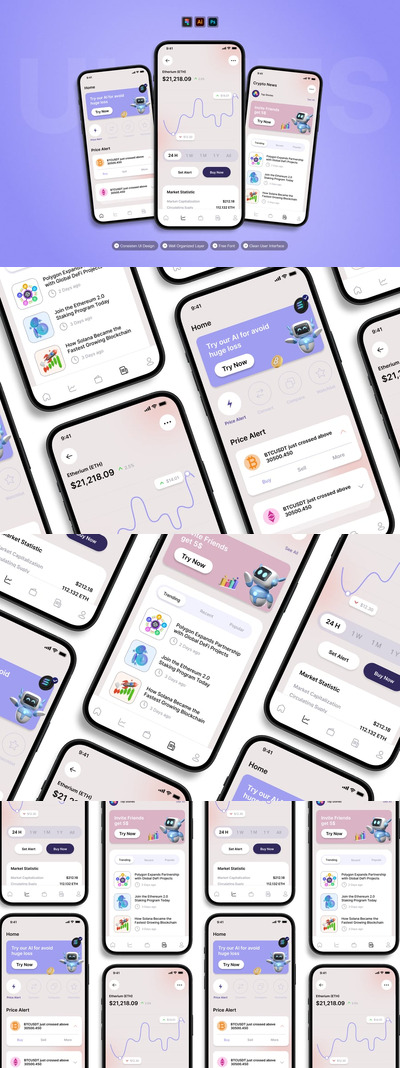 智能钱包 - 移动应用APP UI KIT (AI,EPS,PSD,FIG)