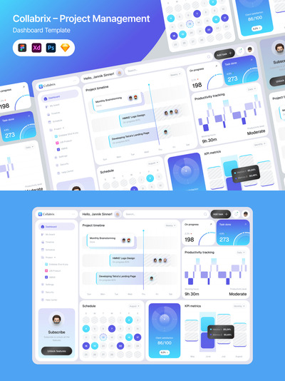 协作 - 项目经理仪表板网页UI (FIG,PSD,SKETCH,XD)