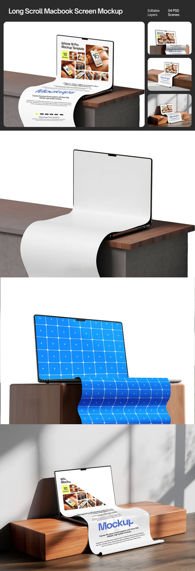 长卷轴扩展笔记本电脑屏幕模型集样机 (PSD)