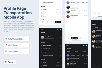 个人资料页面运输移动应用APP UI KIT (FIG)