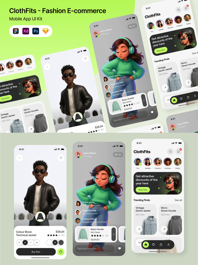 时尚电子商务应用APP UI KIT (FIG,PSD,SKETCH,XD)