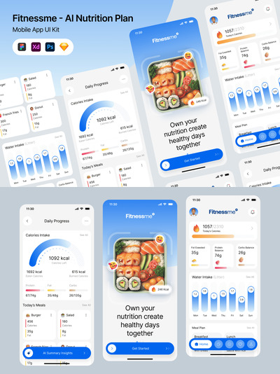 AI营养计划应用APP UI KIT (PSD,SKETCH,FIG,XD)