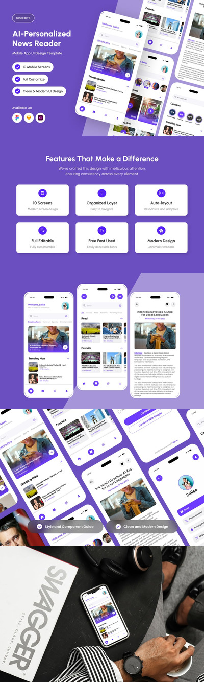智能AI新闻应用APP UI KIT (FIG,SKETCH,XD)