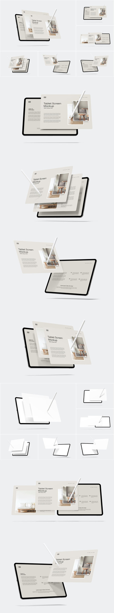 带手写笔的景观平板电脑屏幕模型样机 (PSD)