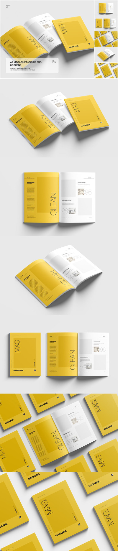 A4杂志模型设置智能对象样机 (PSD)