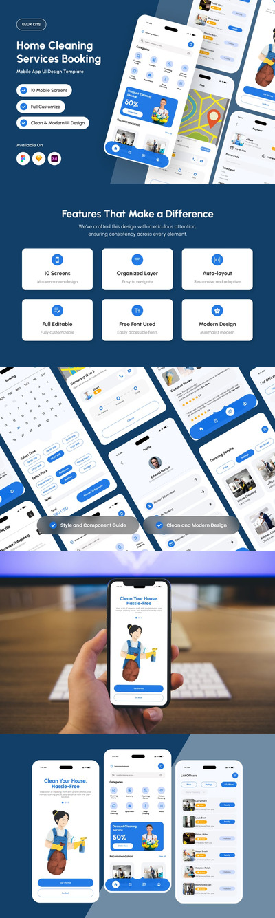 家庭清洁服务预订APP UI KIT (FIG,SKETCH,XD)
