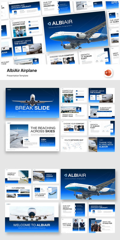 飞行旅行PPT模板 (PPTX)