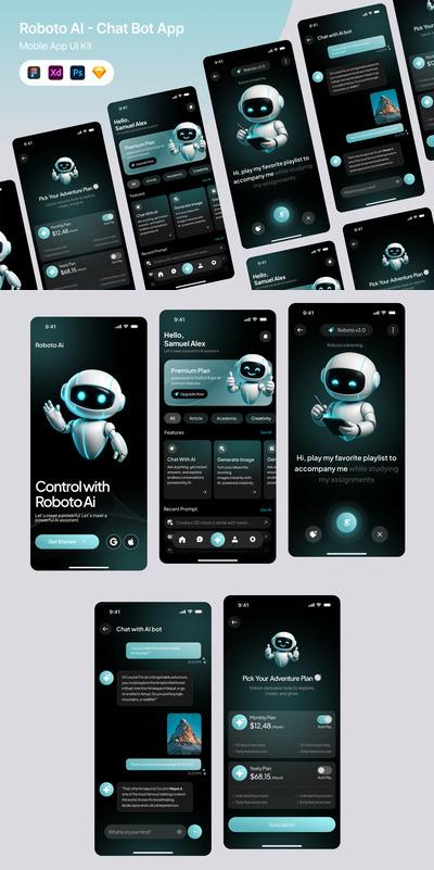 AI  - 聊天机器人应用APP UI KIT (FIG,PSD,SKETCH,XD)