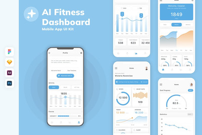 AI健身仪表板移动应用APP UI KIT (SKETCH,FIG,XD,PSD)
