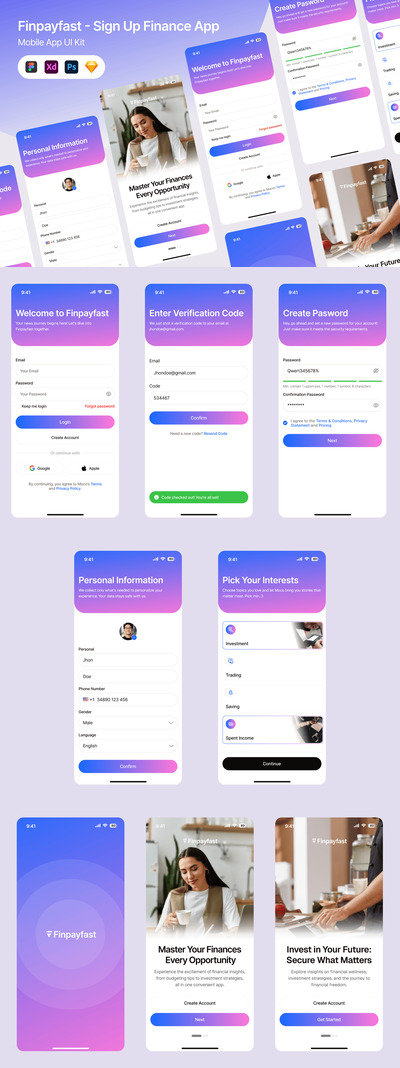 注册金融App UI套件APP UI KIT (FIG,PSD,SKETCH,XD)