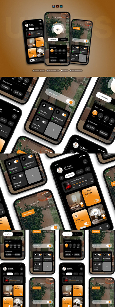 智能家居 - 移动应用APP UI KIT (AI,EPS,PSD,FIG)